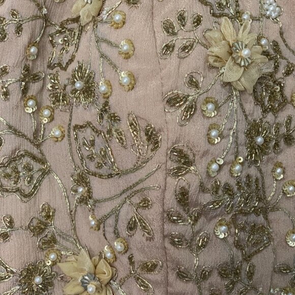 NWT - Beige Lehenga Set With Floral Sequin Cutdana Hand Embroidered Blouse - L - Picture 4 of 16